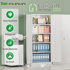 Greenvelly Metal Storage Cabinet with 2 Doors and 4 Adjustable Shelves,72" White Metal Cabinet,Steel Cabinet Locking Cabinets with 2 Keys for Office,Home, Garage, Gym, School