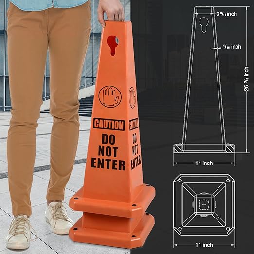 Plastic Traffic Cones, 4-Sided Message Cones, Road Safety Parking Cones, Standing Traffic Warning Signs for Cleaning Area, Garage, No Entry (8, Do Not Enter, Large)