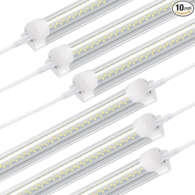 LED Shop Light,8FT 120W 12000LM 6500K,T8 Led Tube Daylight White,No dimmable,V Shape,Linkable,High Output,Clear Cover,8 Foot led Lights Fixture,Garaga Lighting with Plug (10 Pack)