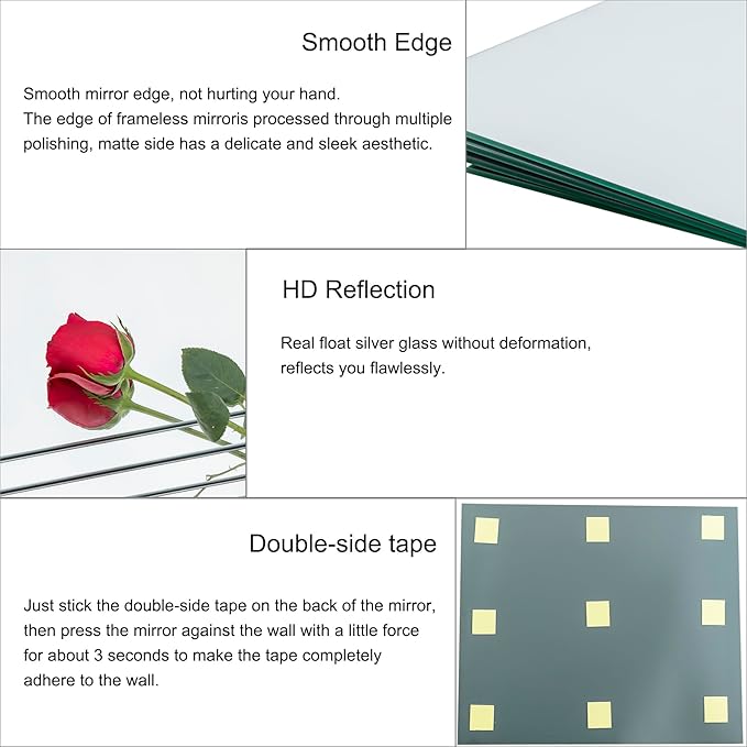 Ruomeng Full Length Wall Mirror Tiles, Gym Mirrors 12" x 15" x 4Pcs Square Wall Mounted Mirror, Frameless Mirror Tiles for Home Gym, Bedroom, Door
