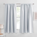 PONY DANCE Short Room Darkening Curtains 48 inch Long for Small Window, Rod Pocket Privacy Bathroom Draperies, Lighting Filtering Drapes for Basement(2 Panels Set,Greyish White, W42 x L48 inches)