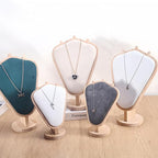 Natural Body Wood Necklace Display Stand with Gray Flannelette Soft Mat Necklace Holder Organizer Desktop Stand for Home Store Dresser-4.45"x8.4"x12"