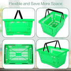 12 Pcs Shopping Baskets 20 L Plastic Store Retail Baskets with Handles 16.9 * 11.8 * 9.1 Inches for Market Grocery Supplies Thrift Convenience Storage(Green)