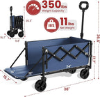 Collapsible Wagon with Wheels & Tailgate, 350LBS Wagons Carts Foldable Heavy Duty, Lightweight Portable Folding Utility Wagon Grocery Shopping Cart for Garden, Camping, Beach (Navy)