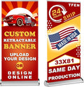 Custom Banner Pop up Banner Aluminum Deluxe Retractable Banner-Made in USA-33"x81" with Stand Roll up Banner for Business, Trade Shows, Stores, Advertising, Events
