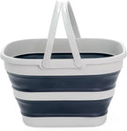 SAMMART 17L (4.5 Gallon) Collapsible Basket with Handle - Portable Outdoor Picnic Basket/Crater - Foldable Shopping Bag - Space Saving Storage Container (Grey/Slate Grey)
