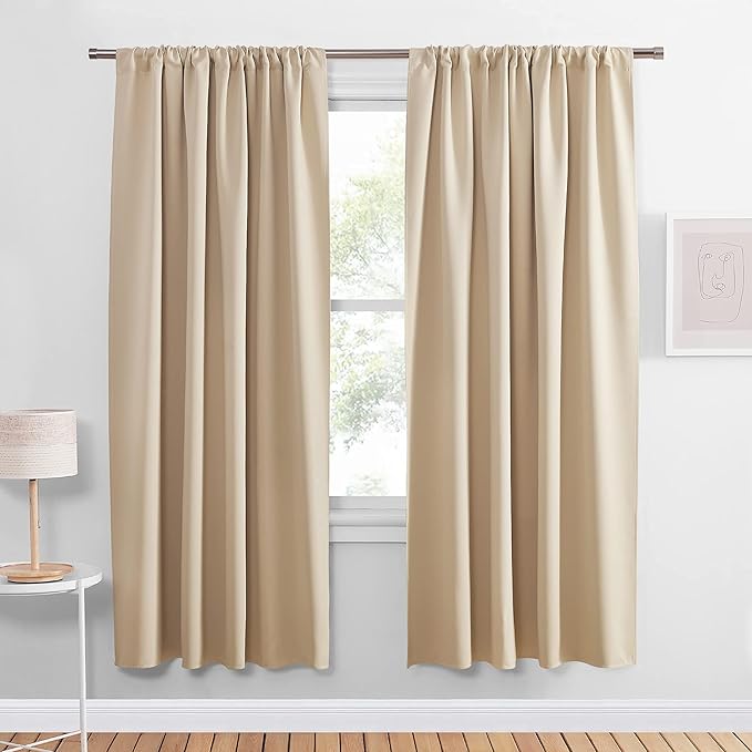 PONY DANCE Thermal Curtains 72 inches - Window Coverings Privacy Protect Rod Pocket Top Room Darkening Curtain Home Decor for Bedroom, 52 Wide by 72 inch Drop, Biscotti Beige, 2 PCs