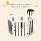 Freestanding Pet Gate for Dogs, Foldable Wooden Dog Gate for House, Extra Wide Indoor Pet Barrier for Stair, Doorway, Hall, Support Feet Included, 120 Inch Wide, 6 Panels 24", White