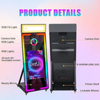 Magic Mirror Photo Booth 65" with 32" Touch Screen Selfie Mirror Photo Booth Machine with Flight Case Remote Control Ring Light for Event Rental Wedding Party (65-32in Black)