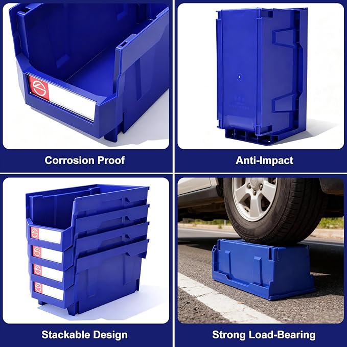 4Pack Storage Organizer Boxes,Desk Drawer Organizer, Stackable Storage Bins for Store Tools,Office Supplies,Workshop,Containers Garage(14.84" x 8.39"x 7.01"), Blue