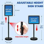 Sign Stand for Display - Adjustable 8.5x11 Inch Floor Standing Sign Holder, Pedestal Poster Stand for Vertical & Horizontal View, Indoor & Outdoor Use for Business, Mall, Restaurant - Black