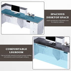 L-Shaped Modern Reception Desk with Counter & Storage - 71"/84" Large Office Front Desk, Salon Checkout Counter with Lockable Cabinets, Shelves & Drawers (Black & White, Left - 71''L x 34''W x 41''H)