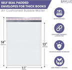 White 10x13 Inch Poly Bubble Mailers |Self Seal Padded Envelopes for Thick books | Air Cushioned Bubble Mailer | Usable Size 9.5x13 Inch | Waterproof Lightweight Mailing Shipping Bags | 100 Pack Bulk