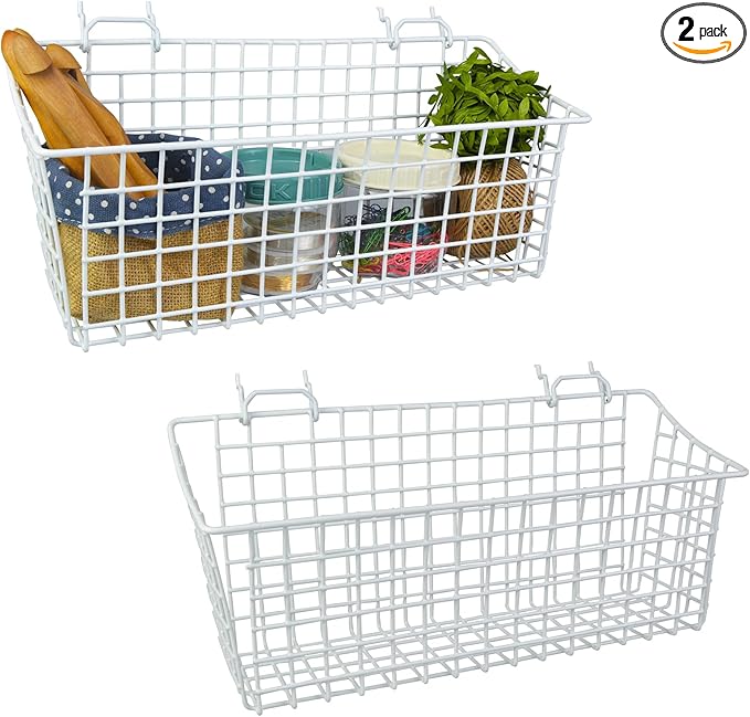 G.CORE 2 Pack Large Pegboard Baskets, Metal Shelves Hooks to 1/8" 1/4" Peg Boards, Peg Board Baskets Bins Set - Organize Tools Workbench Accessories Garage Storage Wall Mount Organizer Attachments