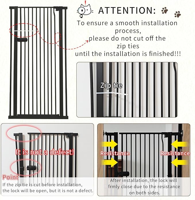 Lumizone Extra Tall Cat Gate 55.12" High Pressure Mounted Extra Wide 2025 New (17 Sizes) 1.37" Gap No Drilling Auto-Close One-Handed Operation Tall Pet Gate for Dogs(Black, 55.12" H x 46.65"-50.97" W)