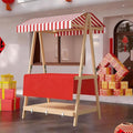 Movable Stall Display Stand, Foldable Vending Stand Kiosk Display Trolley with Canopy, Portable Food Cart, for Selling Snacks/Sweets/Toys, Multiple Colors(Red B,140 * 190cm)