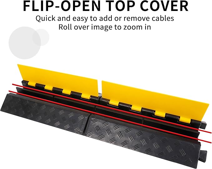 Rubber Cable Ramp Cord Cover Cable Protector Ramps Wire Hose Protective 2 Channel 22000Lbs Load Capacity Traffic Speed Bump for Asphalt Concrete Gravel Driveway Indoor Outdoor, 1 Pack