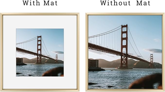 Frametory, 12x12 Metal Picture Frame with Mat for 8x8 Picture & Real Glass, Aluminum Photo Frame Collection (Gold, 2 Pack)
