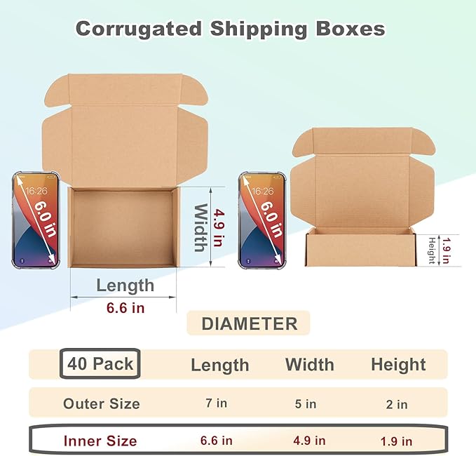 MEBRUDY 7x5x2 Inches Shipping Boxes Pack of 40, Small Corrugated Cardboard Box for Mailing Mailer Packing, Brown