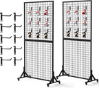 Kokorona 2-Pack 2.9' x 6' Grid Wall Panel Display Stand with 10 Grid Hooks, Wire Grid Wall Display Rack with Rubber Wheels, Floorstanding Art Display Panels for Art Craft Show, Retail Display Stand