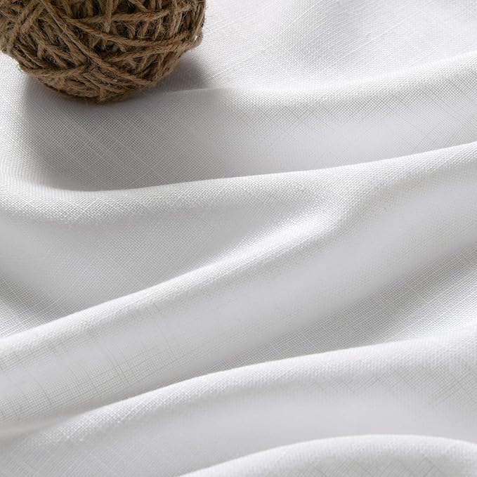 Nanspring White Linen Cafe Curtains 24 Inch Length Light Filtering Semi Sheer Mini Curtains for Small Window Basement Bathroom Camper Back Tab Rod Pocket Short Sheer Kitchen Curtain 30x24 Inches