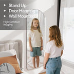 57x20 Door Hanging Full Length Mirror, Floor (Height 5.7ft just Body in1.3ft) Wall Mounted Metal Frame Arch Dressing Mirrors for Bedroom Bathroom Living Room 57 inch Silver