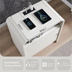 25" Tall Modern Nightstand with Charging Station, 23.6'' Wide Wood Bedside Table w/2 Storage Drawers, Large Mid Century End Table for Bedroom, Living Room, Curved Profile Design, White