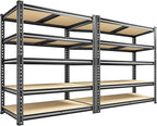 Garage Shelves, 72.1" H Garage Storage Shelves, 5 Tier Adjustable Shelving Units for Storage, Basement, Warehouse, Pantry, Kitchen, 35.5" W x 15.7" D x 72.1" H, Black, 2 Pack