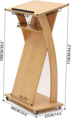 Mobile Wooden Podium Stand with Wheels Lectern Oak Color 16MM Wood Board Elegant Design Wooden Pulpit for Churches Seminars and Schools