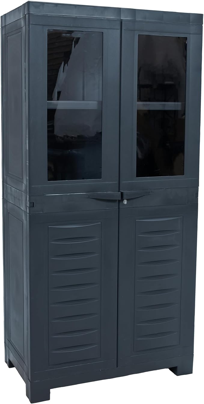 Sunnydaze Storage Cabinet with 2 Acrylic Glass Doors - Plastic Storage Cabinet - 48.75" H - Garage, Office, Home, Laundry Room