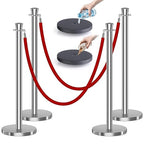kaiyomi 4Pcs Stanchions with Red Velvet Ropes Set, 5 Feet Velvet Ropes and Posts Poles for Red Carpet Party Decoration and 360° Photo Booth (Silver)