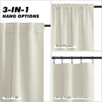 KGORGE Room Darkening Curtains 36 inch for Bedroom, Privacy Energy Saving Short Tiers Half Window Curtains for Bedroom Bathroom Dining Cafe, Back Tab Rod Pocket, W34 x L36, Beige, 2 Panels