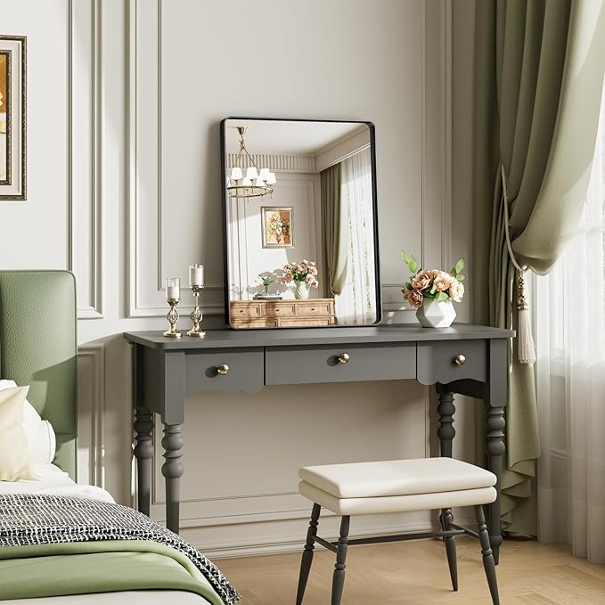 44X36 Black Bathroom Mirror for Over Sink, Metal Framed Vanity Mirror Wall Mounted, Rectangle Mirror for Bedroom Living Room Restroom Entryway, Anti-Rust, HD Tempered Glass