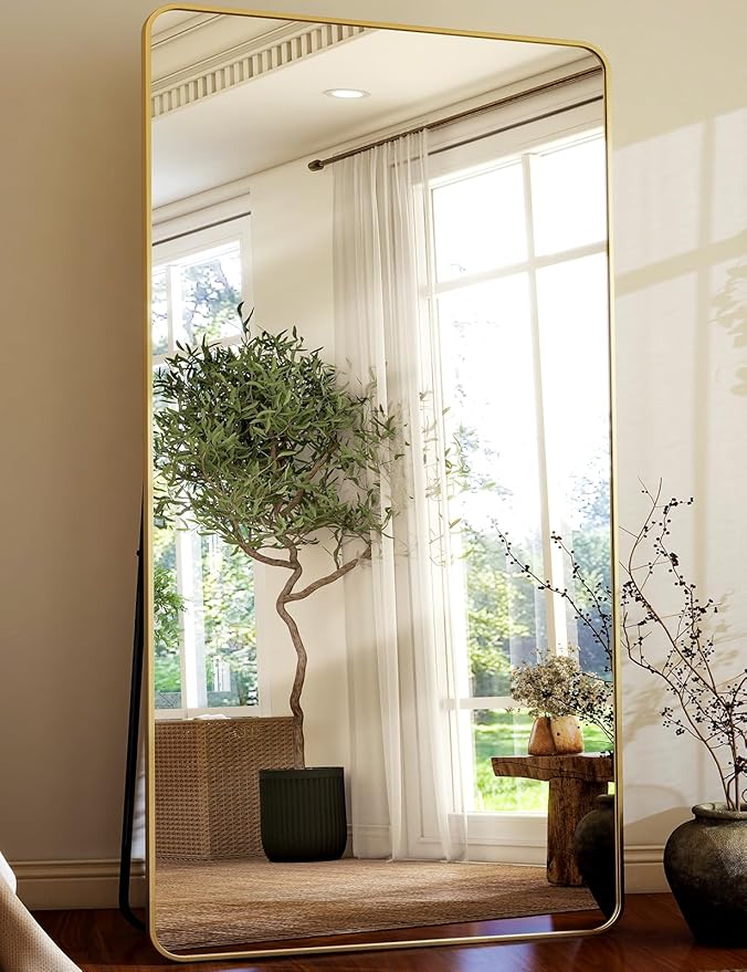 HARRITPURE 80"x40" Oversized Full Length Mirror - Rectangular Gold Aluminum Frame Floor Mirror with Stand for Bedroom, Living Room, Cloakroom, Full Body Reflection