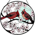 Stained Glass Window Hanging, Cardinal Sun Catcher Glass Panel with Metal Chain, 7.88’’ Indoor/Outdoor Art Decor for Home Garden, Women, Birthday, Christmas, Mother's Day
