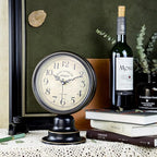 Mid Century Modern Desk Clock - Vintage Tabletop Metal Clock for Bedroom, Kitchen, Office, Living Room - Silent Decor - Battery Operated - Black