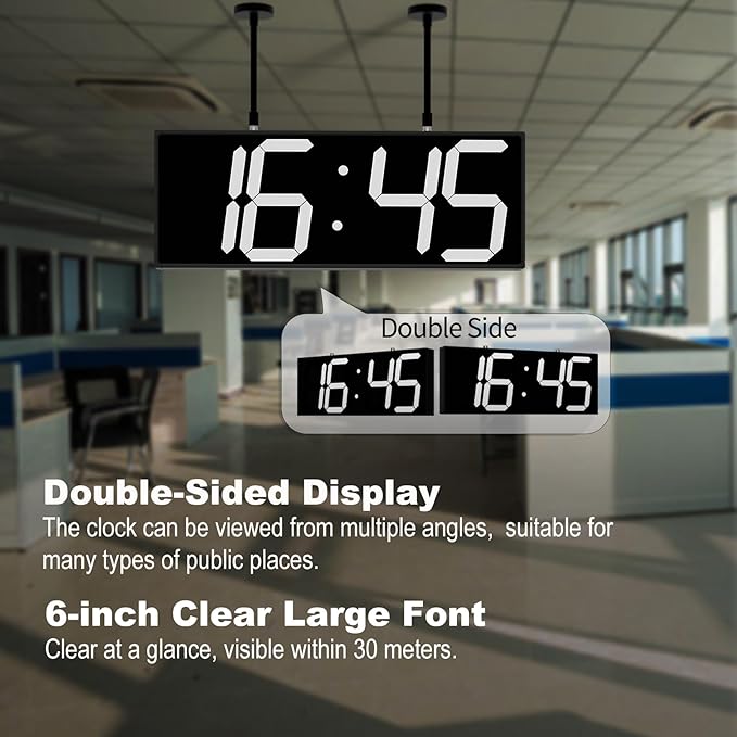 Digital Wall Clock with Double Sided Display, Large Digital Clock with Timer,Alarm,Temperature and Date,Two Faced Hanging Digital Clock Large Display for Multiple Public Places(White)
