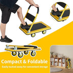 Foldable Push Cart Dolly, Heavy Duty Flat Bed Cart with Wheels & Non-Slip Mat, 360° Mute Wheels for Easy Maneuver, 330lbs, Easy to Assemble – Ideal for Household Tasks, Grocery Delivery, Yellow