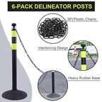 OrangeStar 6 Packs Traffic Delineator Post Cones, 40" Safety Barrier with 6.6 Ft Link Plastic Chains, Crowd Control Stanchion Sets w/Rubber Base for Parking Lot, Road Work, Queue Management, Black