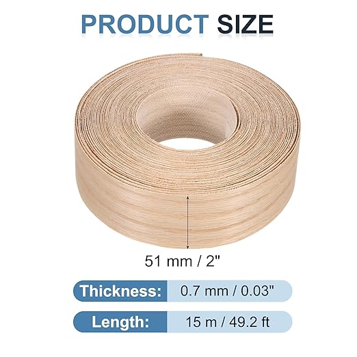 PATIKIL Red Oak Edge Banding, 2 in x 49.2 ft Wood Veneer Tape, Pre-glued Flexible