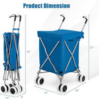 GOFLAME Folding Shopping Cart on Wheels, Waterproof Grocery Cart with Removable Cover and 360° Swiveling Wheels, Collapsible Utility Cart for Groceries and Laundry, 120LBS Load Capacity, Blue