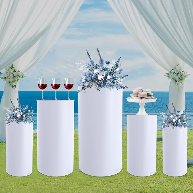 Cake Pedestal Stands for Party 5PCS Dessert Table Display Plinth Pillars White Round Cylinder Pedestal Stands for Wedding Sculpture Display Column Decoration Cube (5PCS-Cylinder-White)