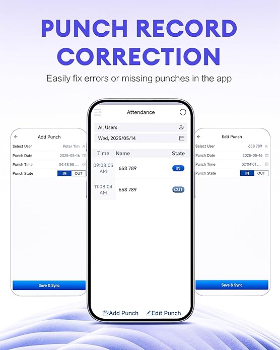 NGTeco APP-Based Time Clock, 2-in-1 Fingerprint Time Clock for Employees Small Business with Auto Punch & Mobile App, Battery Backup, 2.4GHz WiFi, iOS/Android Sync, No Monthly Fee