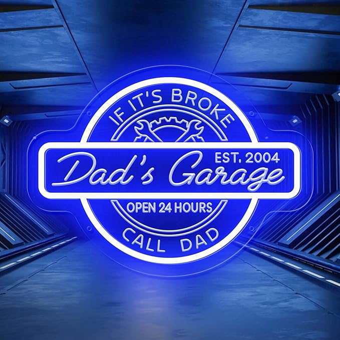 Custom Neon Garage Sign, Personalized Father's Day Gifts, Garage LED Neon Light For Man Cave Decor, Multiple Mounting Ways, Dimmable Neon Garage Name Sign For Men, Dad