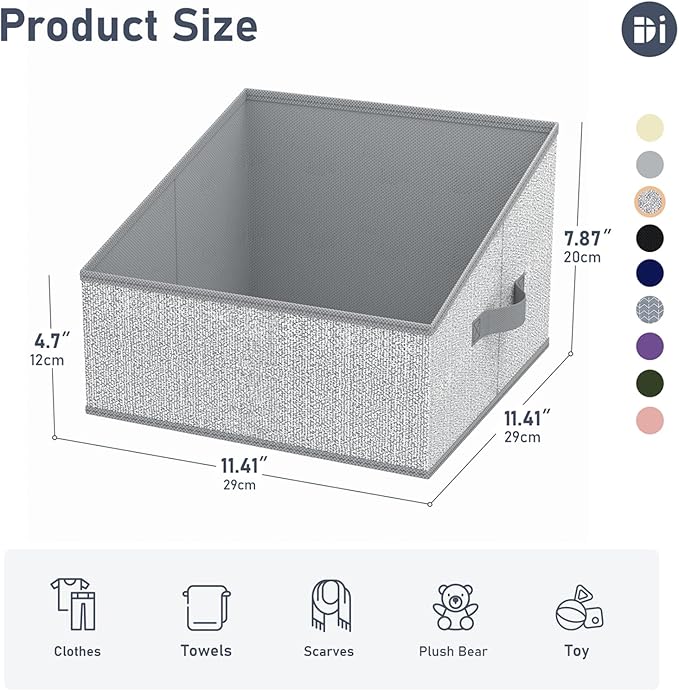 DIMJ Closet Storage Bins 6 Pack - Fabric Storage Baskets for Shelves, Collapsible Clothes Organizers with Handles, Trapezoid Shelf Organization Storage Cubes for Purse, Toys, Books, Towel, Socks