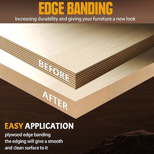 Birch Veneer Edge Banding, 3/4 Inch x 100Ft Pre-Glued Flexible Plywood Edge Banding Tape Real Wood Iron on Veneer Edging Tape with Hot Melt Adhesive Wood Trim for Furniture Panels Restoration