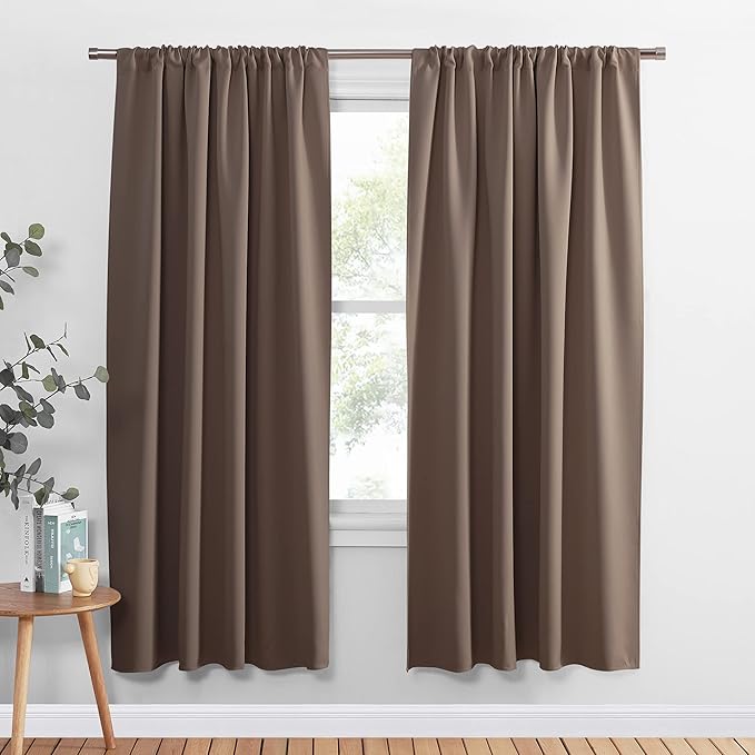 PONY DANCE Light Blocking Panels - Blackout Window Curtain Room Darkening Rod Pocket Thermal Insulated Curtains Energy Saving for Living Room/Draperies, 34 Wide x 72 Long, Mocha, 2 Pieces