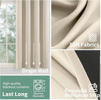 Champagne Blackout Curtains for Bedroom 63 Inch Length, Thermal Insulated 100% Light Blocking Soundproof Grommet Short Bedroom Curtains Thick Window Curtains, Each 42 Inch Wide