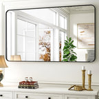 48"x36" Black Bathroom Mirror - Modern Black Mirror for Wall with Rounded Corners, Bathroom Mirrors for Vanity, Aluminum Alloy Framed Mirror Portrait or Landscape Hang, Horizontal or Vertical