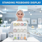 2 Pcs Metal Pegboard Display Stand with 24 Peg Hooks for Retail Crafe Shows&Fairs,White Merchandise Display Rack for Seling Accessories,Display Stands for Boutique,Stores(16*12 inch)